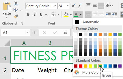 Selecting a color in the dropdown menu